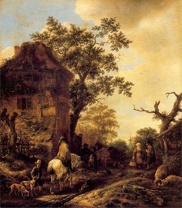 Ostade, Isaack Jansz. van The Outskirts of a Village with a Horseman Spain oil painting art